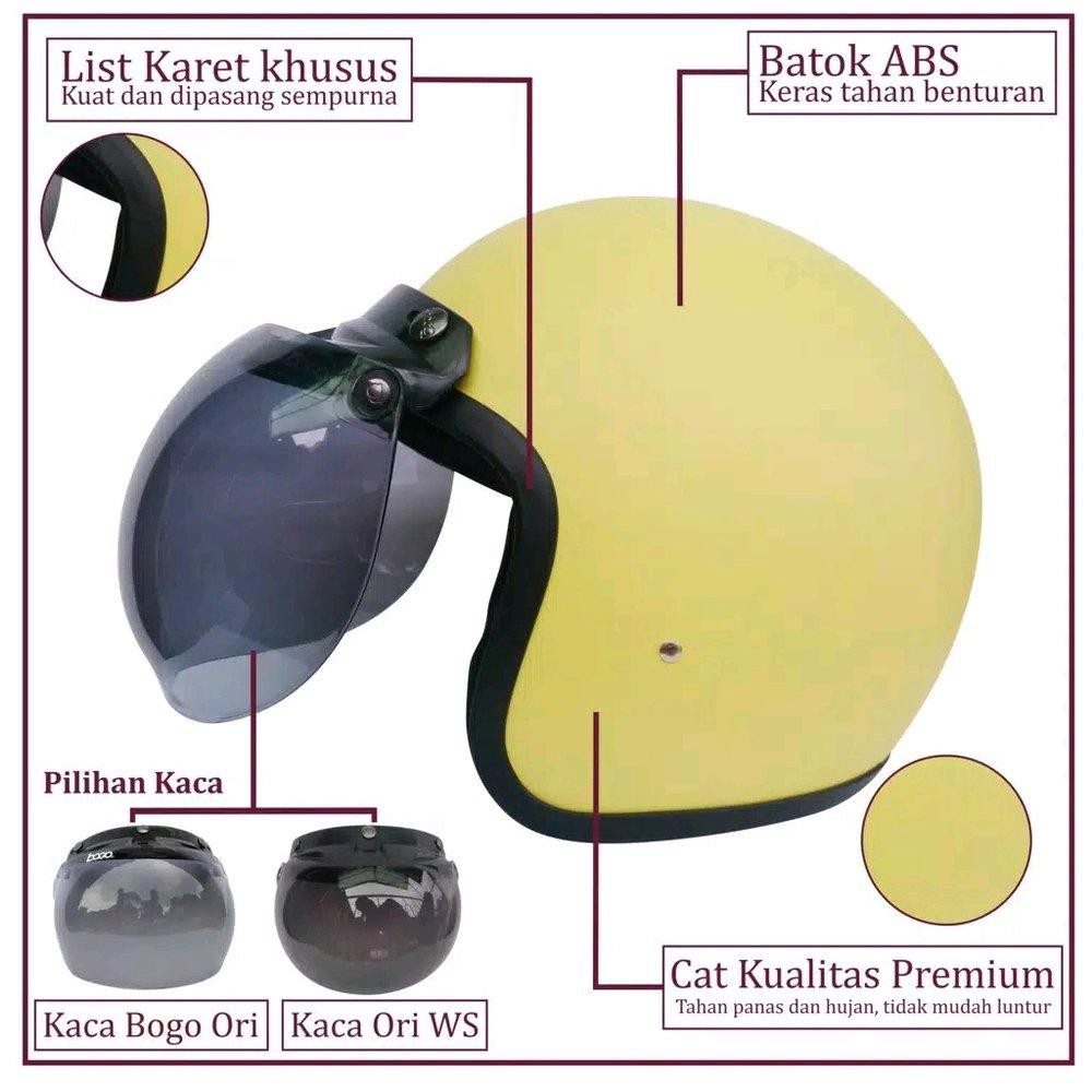 Helm Bogo Tahan Banting Helm Bogo Retro Kulit Synthetic Tebal Helm Dewasa SNI Murah Helm Bogo