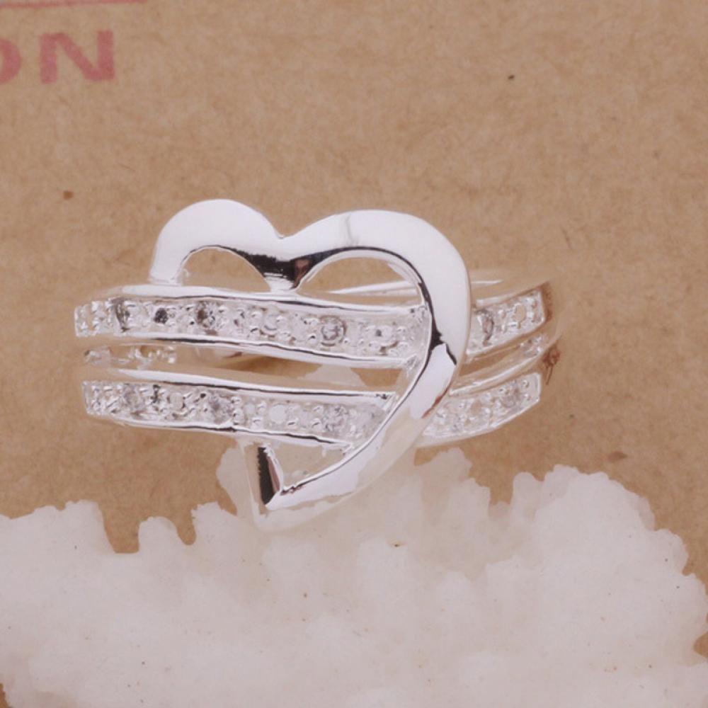 R-cincin Nikah Ukiran Bunga + Hati Hias Kristal Elegan Untuk Pasangan