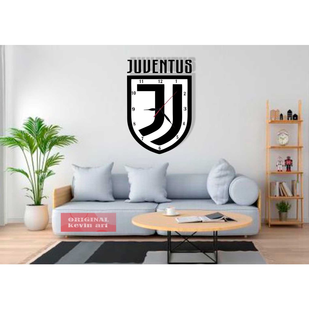 JAM DINDING KARAKTER UNIK MURAH VINTAGE UKIRAN KAYU GAMBAR LOGO JUVENTUS TERBARU