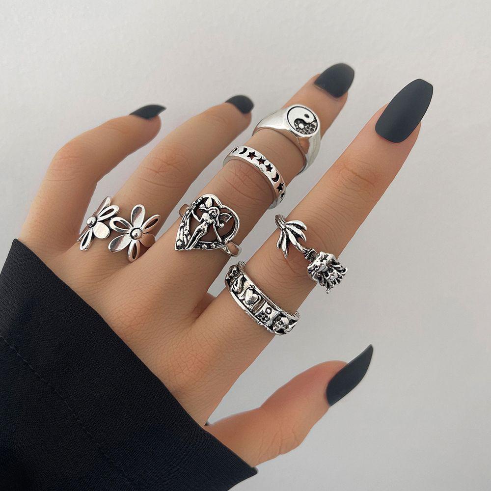 Mxbeauty Cincin Pembukaan Wanita Elegan Vintage Hati Kupu-Kupu Bintang Untuk Pria Knuckles Rings Set