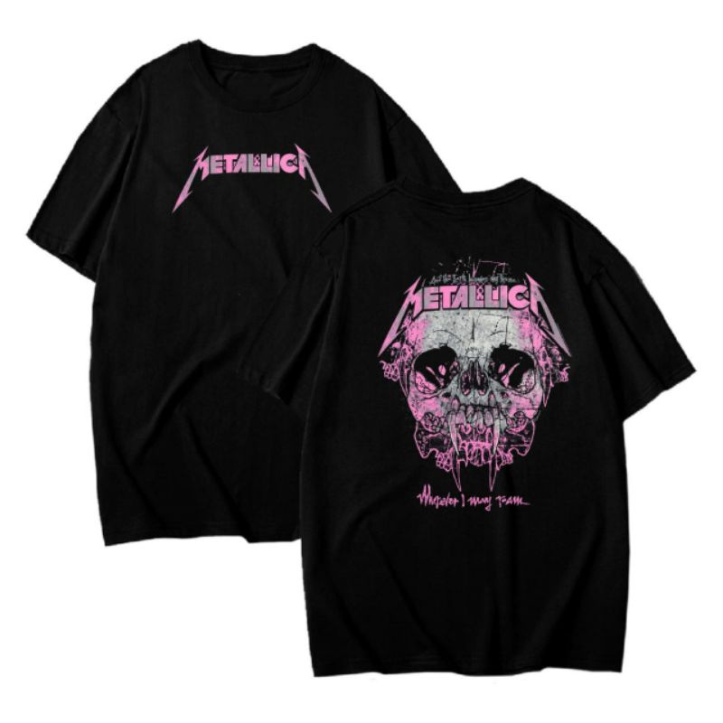 kaos Uniqlo t-shirt logo / kaos branded / kaos tumblr / kaos pria / kaos wanita / uniqlo kaos lengan pendek-Metalica pink