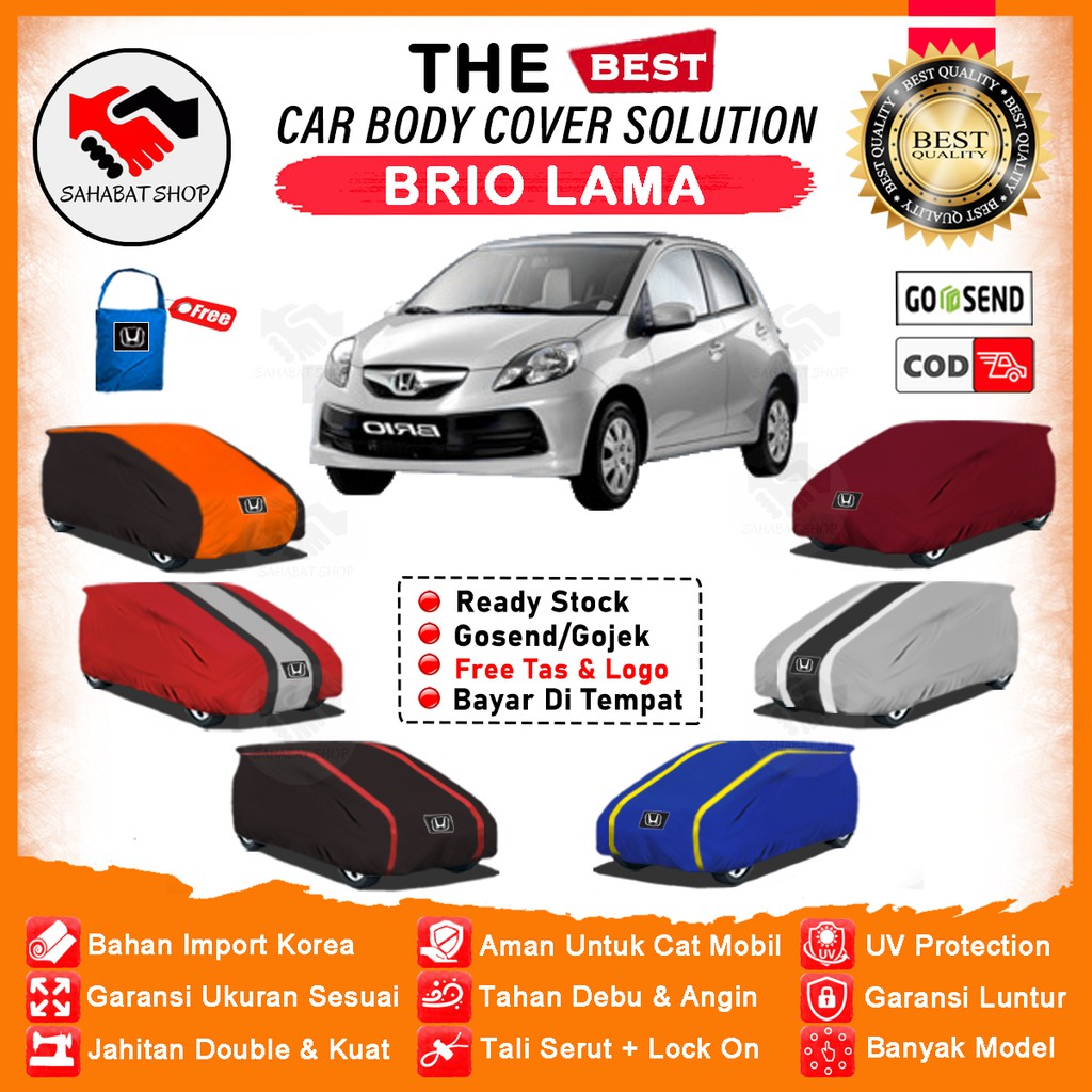 Sahabat Body Cover Mobil Brio / Sarung Penutup Honda Brio Lama Outdoor / Tutup Selimut Mantel Jas Pelindung Mantol Kelambu Kerudung Pembungkus Terpal Bungkus Kerodong Tutupan Mobil Brio Waterproof Anti Air Model Orange