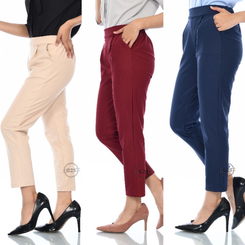 Celana Panjang Pinggang Karet Hitam Wanita Casual Dan Kerja Model Ankle Pants High Premium Quality Celana Panjang Kasual Kantor Formal Bahan Strit Strech Hitam Wanita