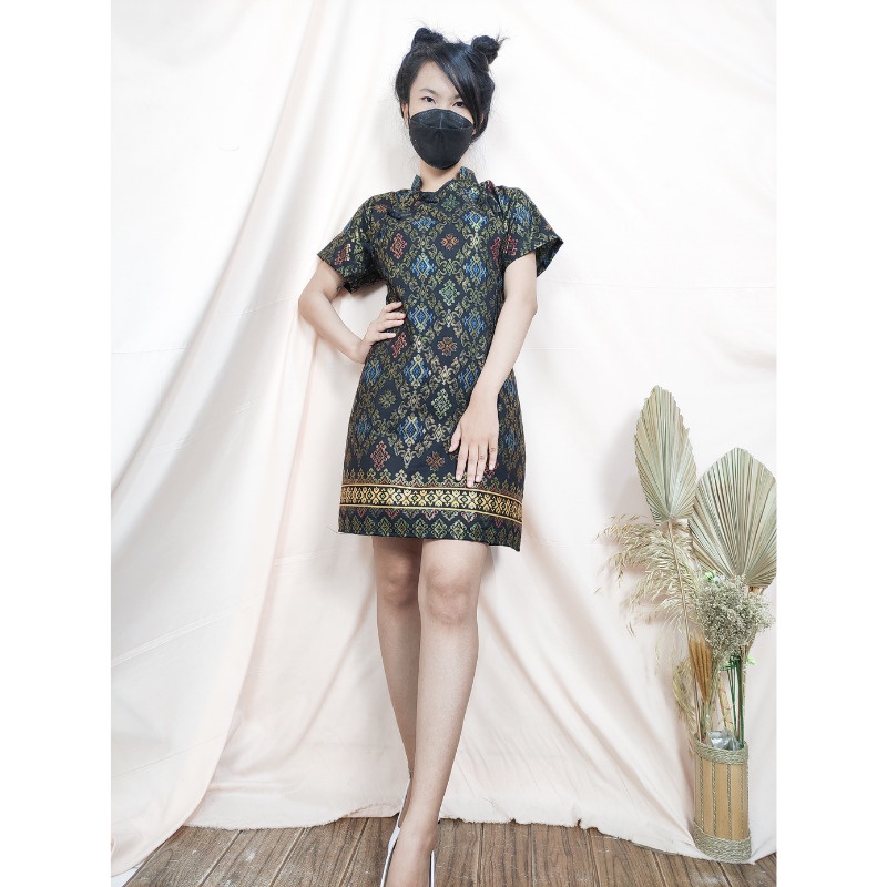 SB Collection Midi Dress Fanika Shortdress Cheongsham Casual Batik Wanita