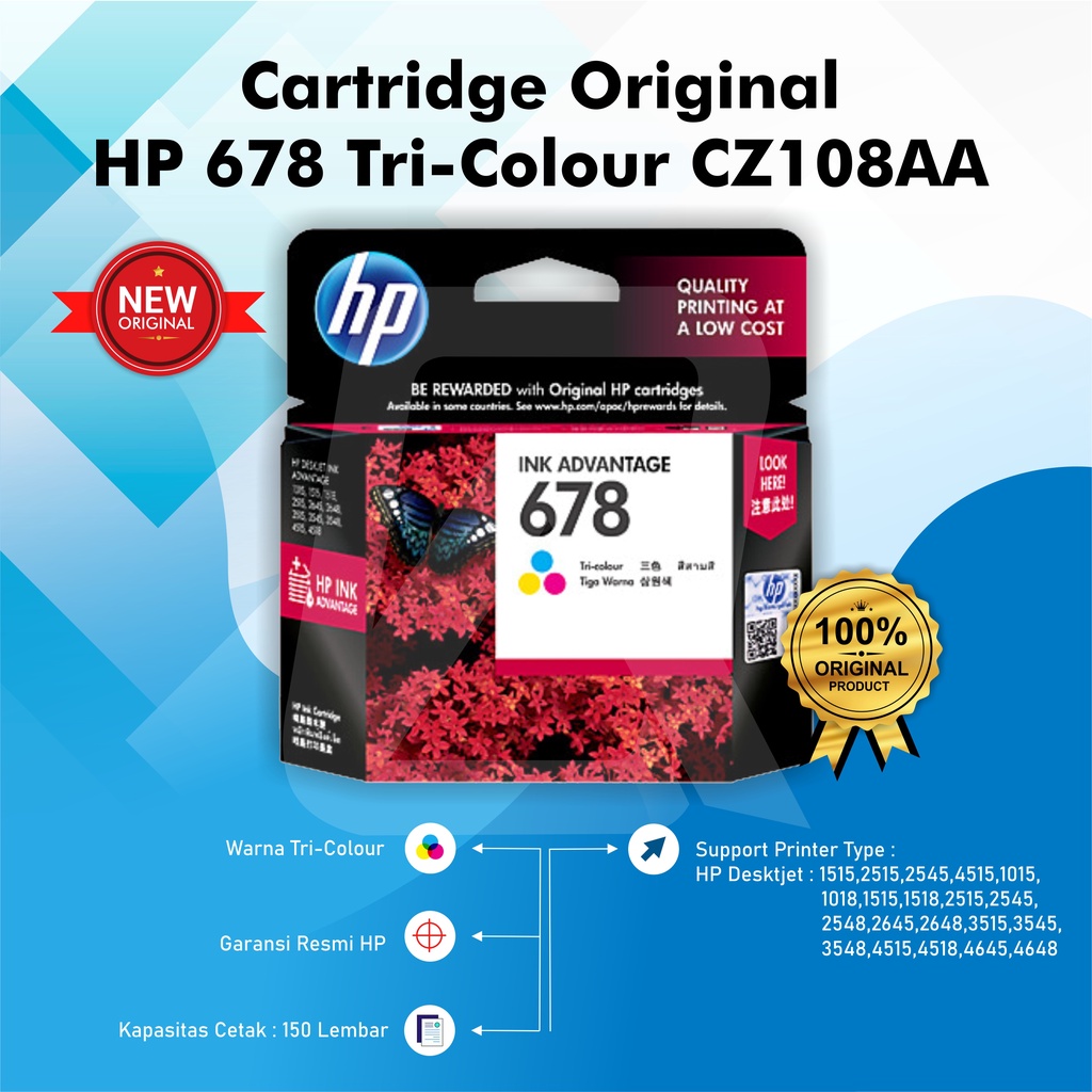 Tinta HP 678 Tri-Colour Original Ink Cartridge