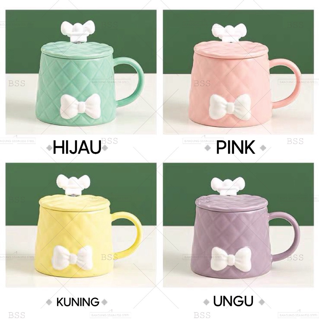 Cangkir Mug Keramik Motif Pita Gelas minum Lucu Warna Warni