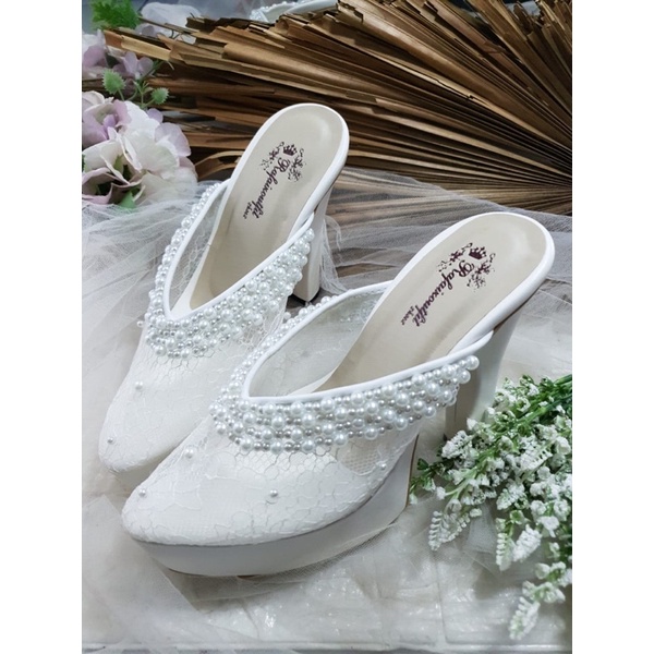 sepatu kathy putih payet 12cm