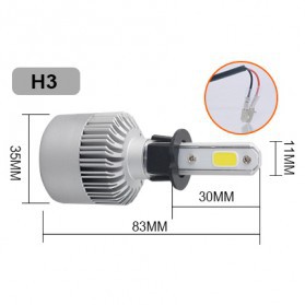 Lampu Mobil LED COB Headlight 8000LM H3 S2 Chip 2 PCS - Silver