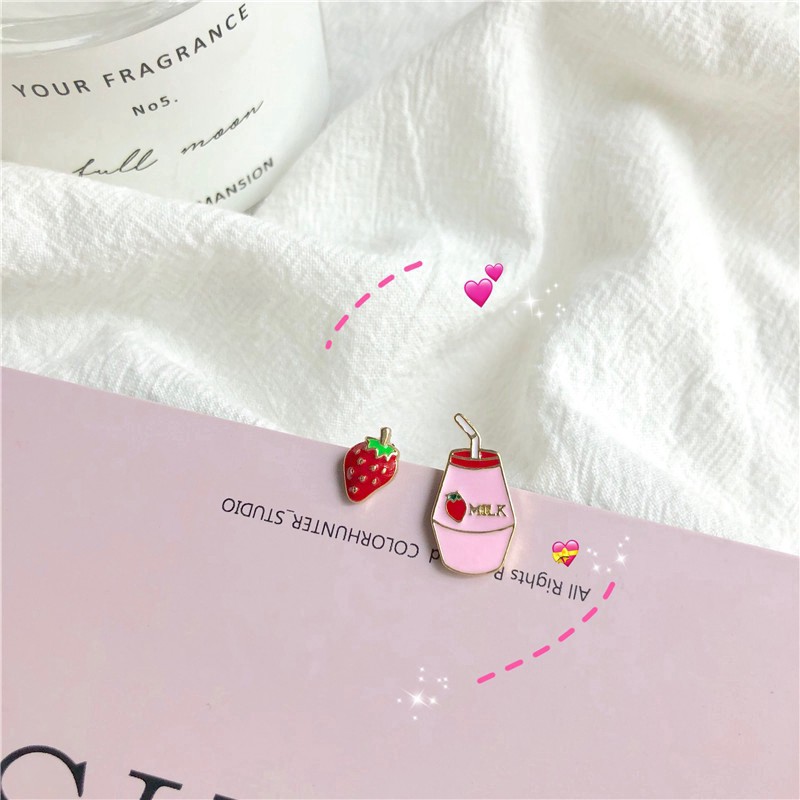STRAWBERRY MILK EARRINGS Noona anting korea susu strawberry pink