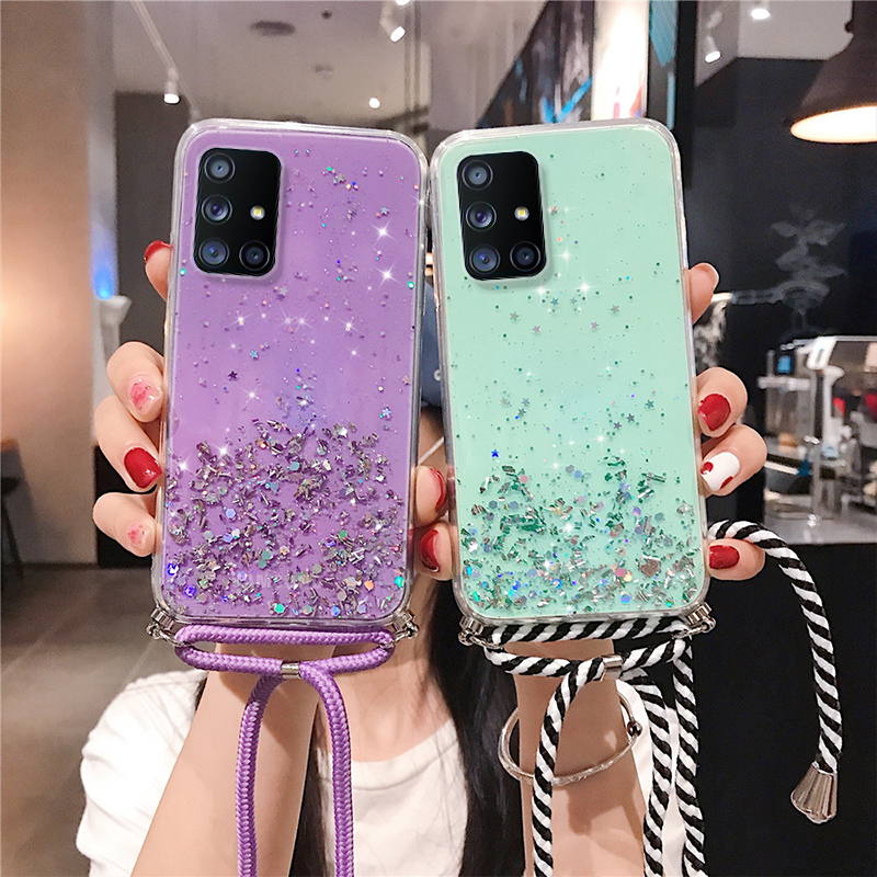 Case+Lanyard Casing Soft Case TPU Glitter untuk VIVO V20 V20SE V20Pro Y91 Y95 Y21I Y20S Y20 Y30 Y30I Y50 Y11 Y12 Y12I Y15 Y17 Y19