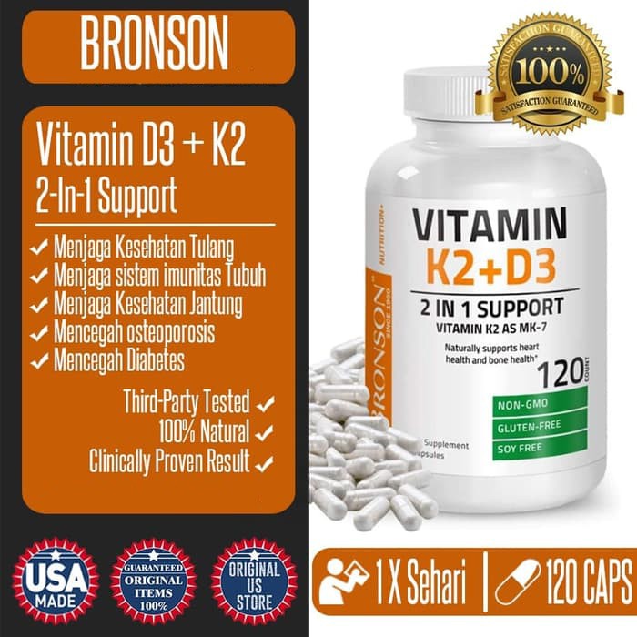 Bronson Vitamin D3 5000 Iu K2 90 Mcg Jantung Tulang Imunitas Indonesia