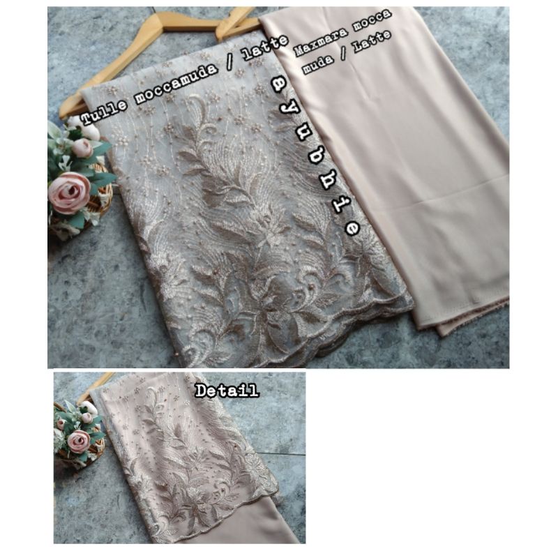 Tulle tile Brokat Mutiara mix kain polos furing kebaya maxmara ori bahan bridesmaid meteran-2