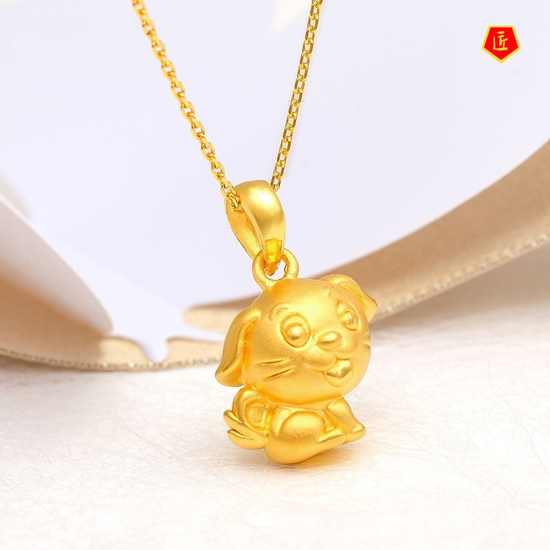 [Ready Stock]Zodiac Fortune Dog Pendant 3D Gold Necklace Cute Lucky Changeable Beads