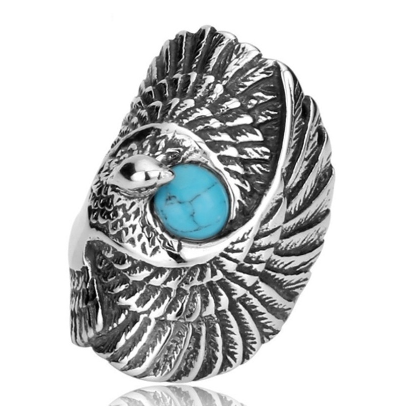 Cincin Bahan 925 Silver Plated Desain Elang Bahan Stainless Steel Gaya Kasual Untuk Pria