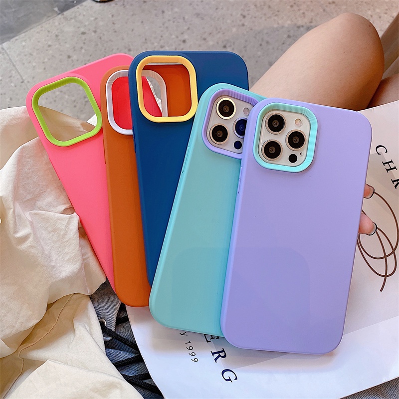 Macaron triple case iphone 12 13 11 pro max X/Xs max XR 7/8/se2020 7plus/8plus simple anti-fall protective cover