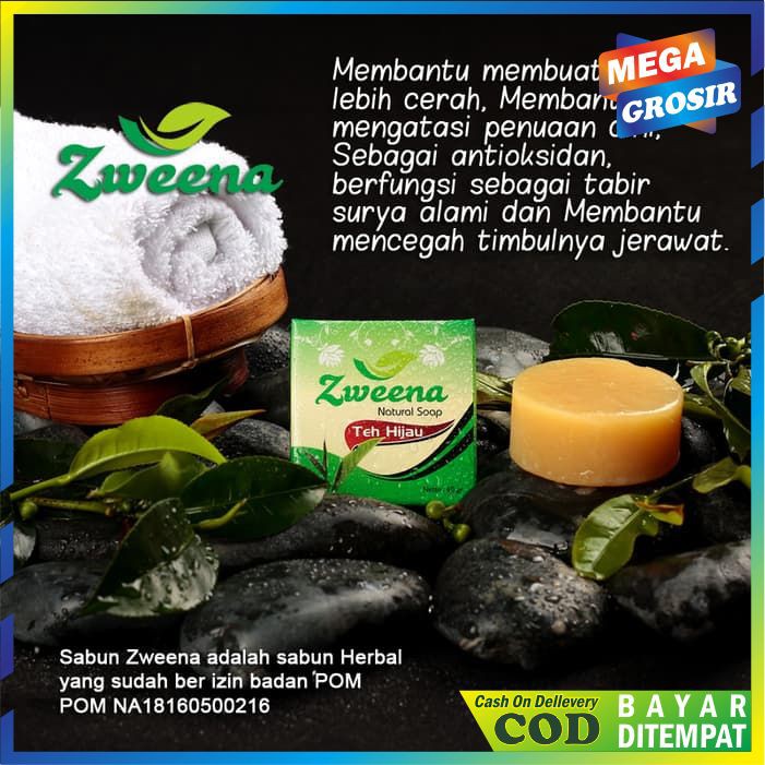 PROMO SABUN ZWEENA NATURAL SOAP TEH HIJAU ( SABUN HERBAL BER BPOM )