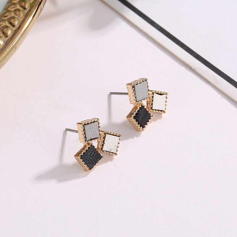 Anting-anting korea Multicolor kulit anting-anting pejantan geometris persegi