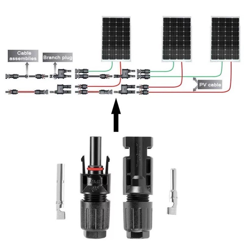 Konektor multi T MC4 untuk solar panel koneksi paralel cabang dua modul pv panel surya