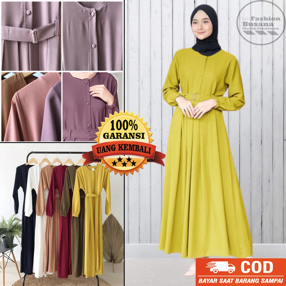 Baju gamis remaja kekinian terbaru warna LEMON  polos bahan Moscrepe Grage A nyaman dipakai