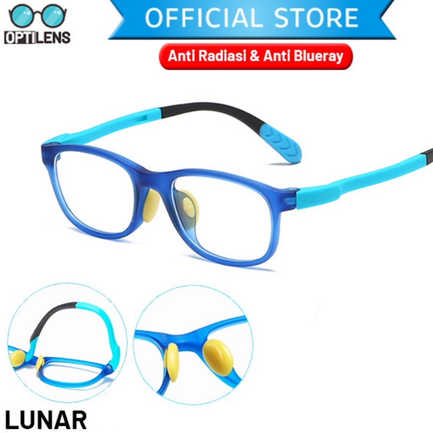 Optilens - Aluna Series Kacamata Anak Anti Radiasi Hp Komputer Antiradiasi Frame Elastis-Lunar Blue Premium