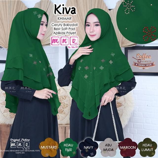 KIVA ORIGINAL RAQUMI HIJAB | RAQUMI CIMAHI | Khimar 2 Layer | Payet | Ceruty | Jilbab Payet | Hijau