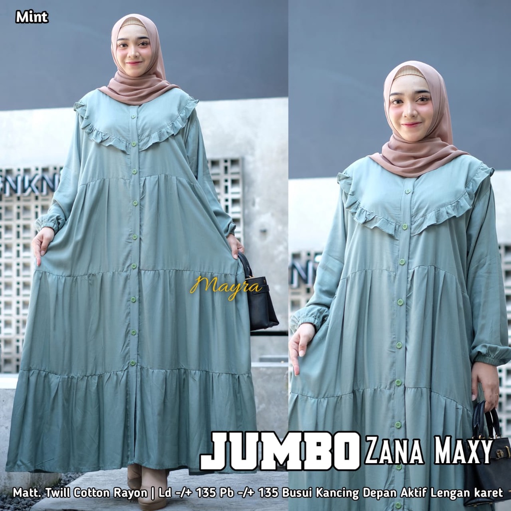 [Bayar Di tempat]. haniya 2 DRESS XXXL JUMBO / BAHAN RAYON TWILL / GAMIS SYARI LD 130-ZANA MINT