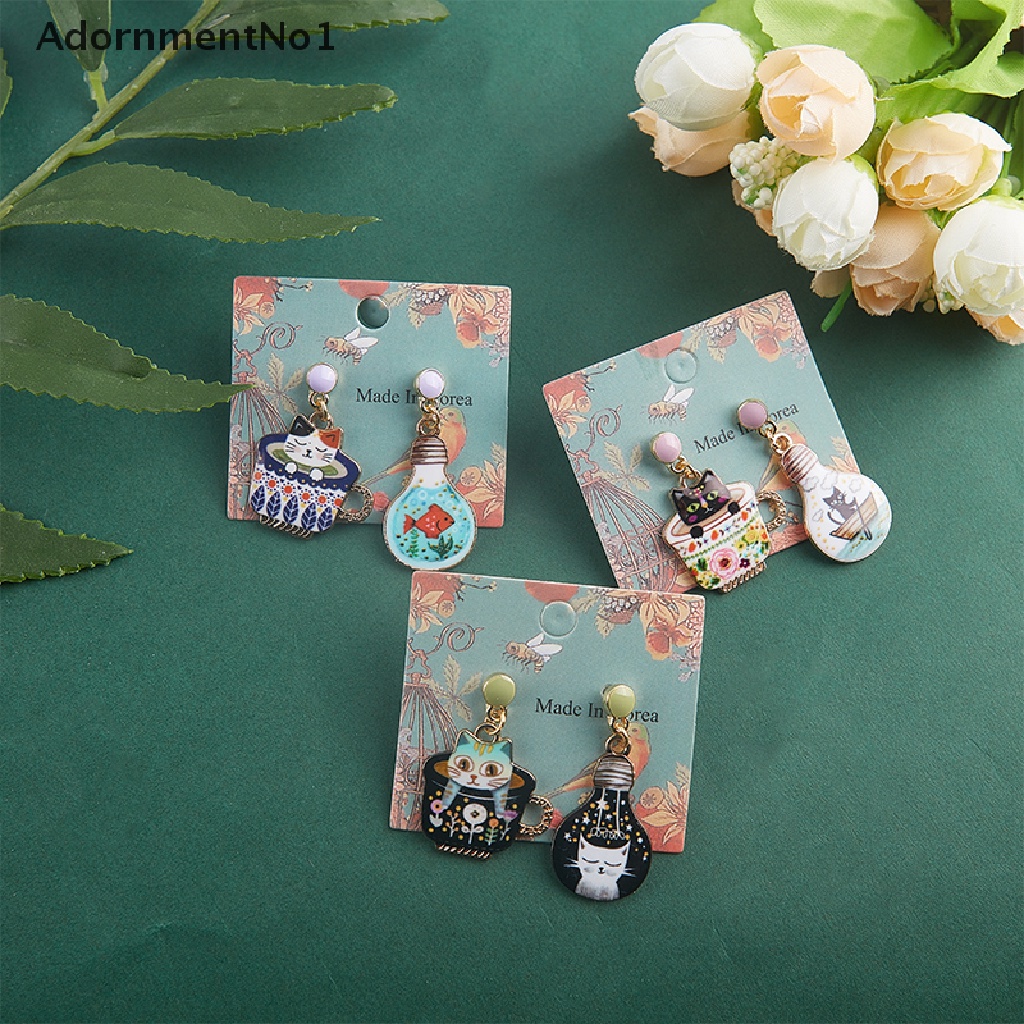 (AdornmentNo1) Anting Tusuk Gantung Desain Kucing Enamel Menarik Untuk Wanita Charms