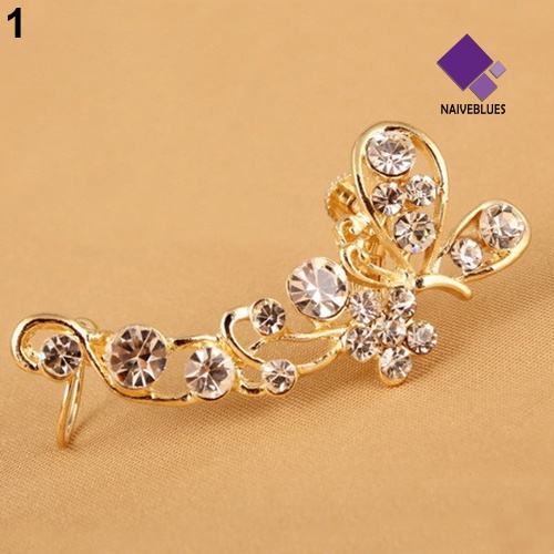 Anting Stud Desain Bunga Butterfly Aksen Kristal Tiruan Gaya Retro Untuk Telinga Kanan