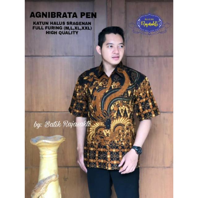 Batik Solo AGNIBRATA PENDEK Kemeja Pria Katun Halus Sragenan Full Furing