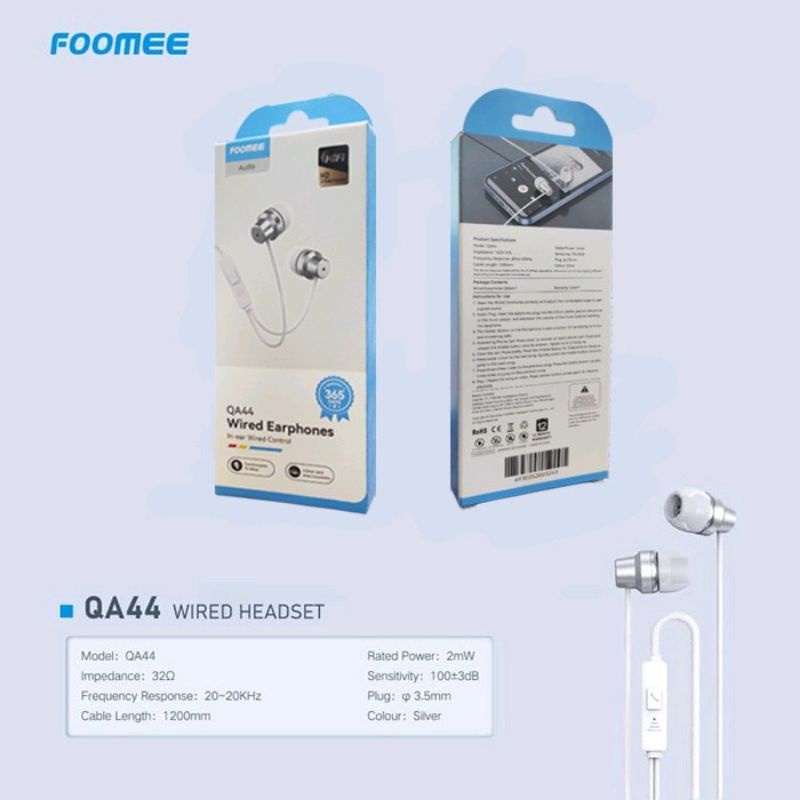 Earphone/Headset/Foomee/QA44/Silver