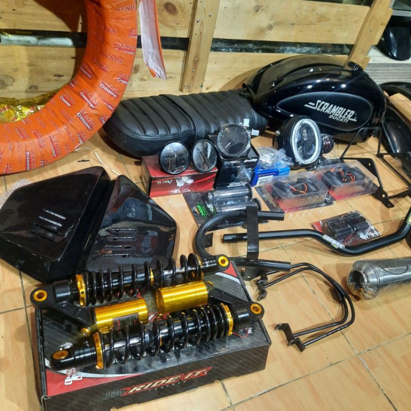 paket japstyle scrambler megaprotiger gl mpmono lengkap kualitas the best plus ban dan shock tabung