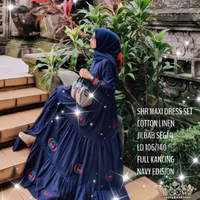 Maxi dress set Gucci shr premium (sudah+jilbab)