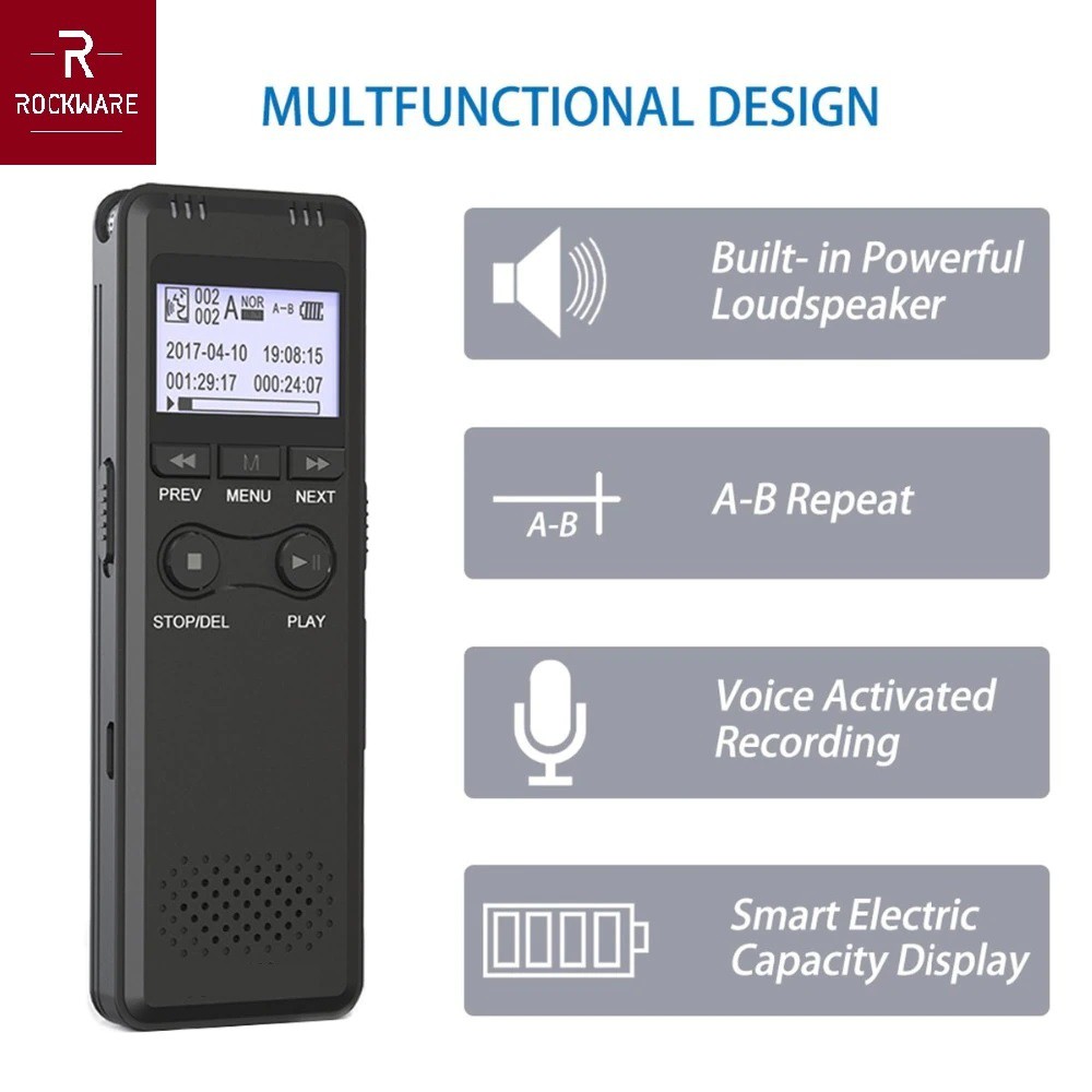 AKN88 - ROCKWARE RW-AVR08 Digital Voice Recorder - Perekam Suara Digital 8GB