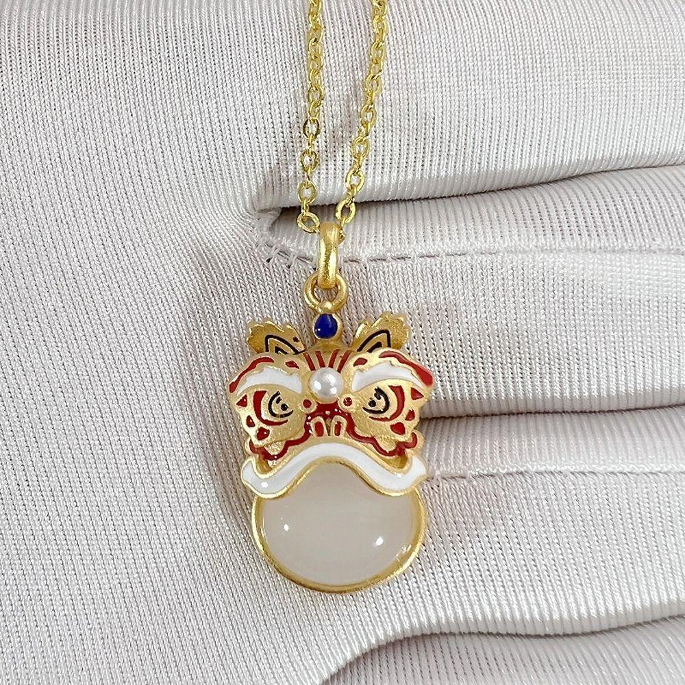 NEEDWAY Needway Wanita Kalung Rantai Klavikula Trendi Enamel Niche Desain Gadis Hadiah Imitasi Hetian Giok Gadis Kalung