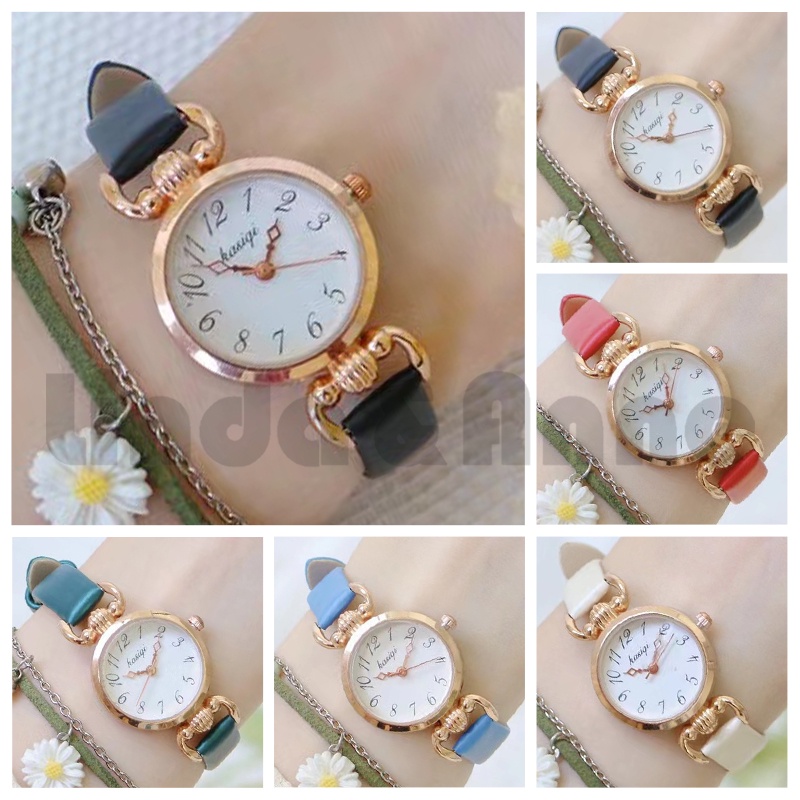 [COD] Jam Tangan Wanita Elegan Strap Pu Dial Bulat Angka Korean Fashion Import