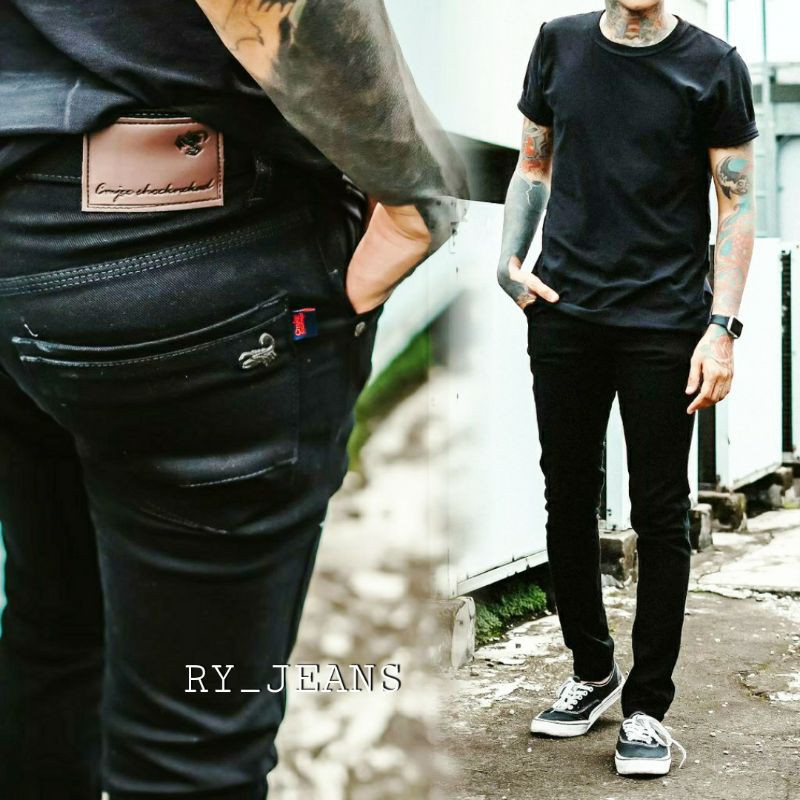 Celana jeans pria jeans hitam pria celana panjang pensil