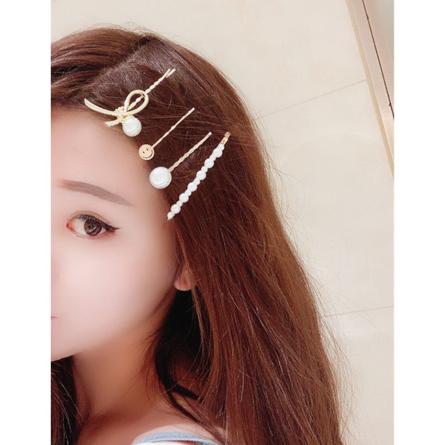 LRC Jepit Rambut Fashion Gold Alloy Pearl Hairpin Combination F57358