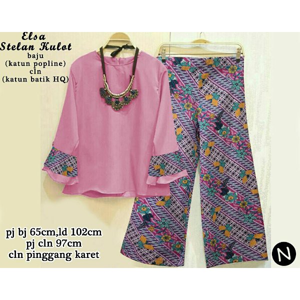 cn 9315 elsa stelan kulot celana katun batik peach pesta wanita murah hijab baju muslim modis modern