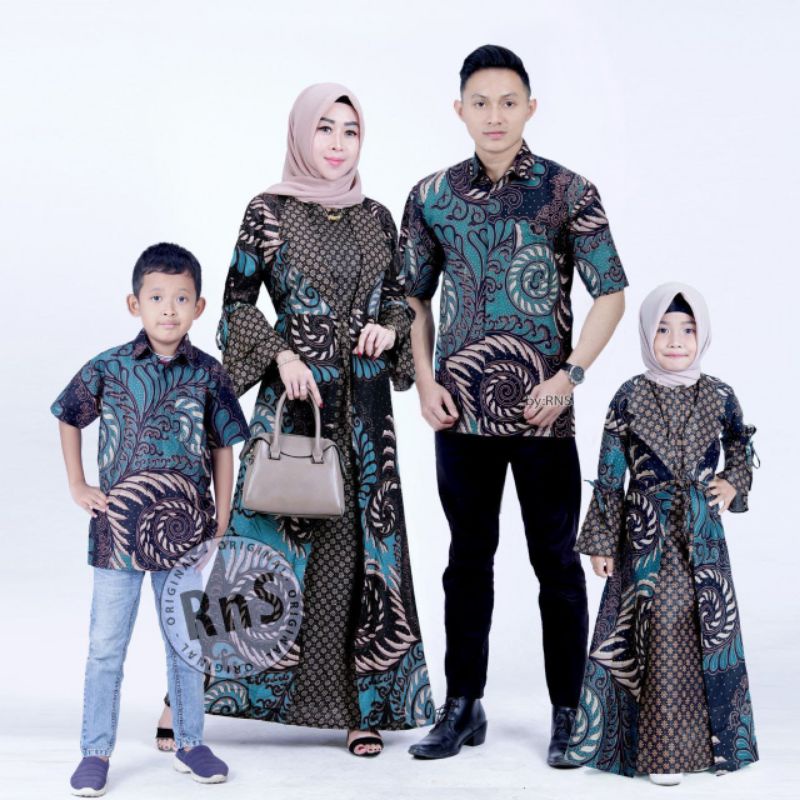 Maura Couple - Sania Ruffle Batik Keluarga Couple Jazy Gamis Syar'i - Gamis Kerah Jazz Motif Puser