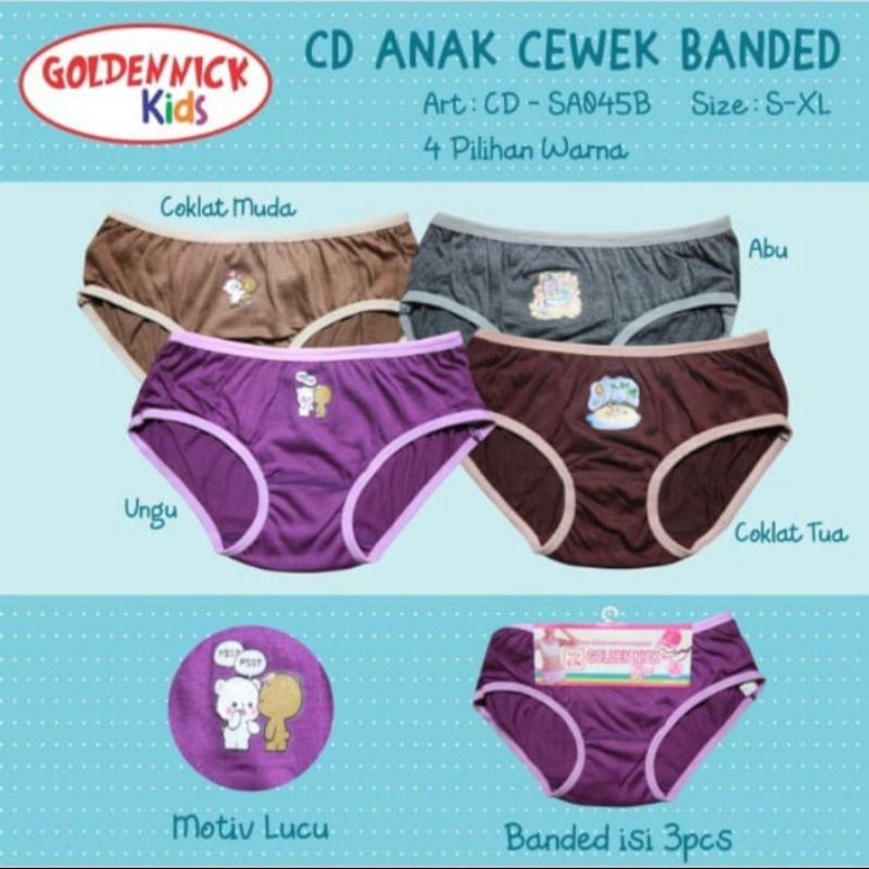 Celana dalam anak perempuan Merek Golden Nick Warna (3pcs)