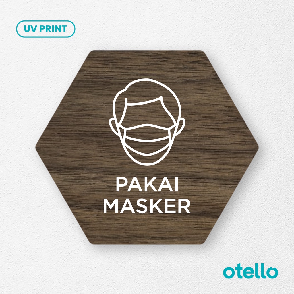 Signage Pakai Masker Sign Board Kayu Wooden Papan Tempel Himbauan Toko Sticker Dinding Label