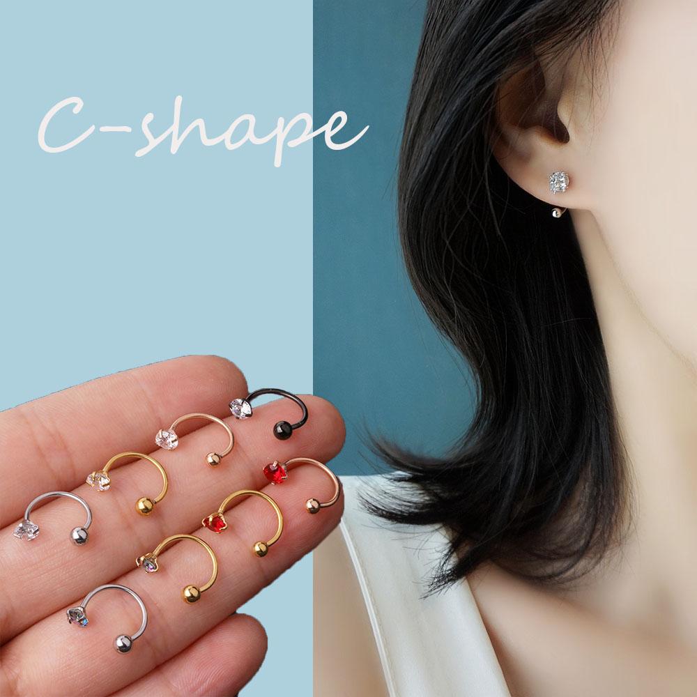 MXBEAUTY Jewelry Nose Ring Cubic Ear Piercing Hoop Zirconia Stainless Steel Tragus Helix 6mm/8mm C Shape Cartilage Ring