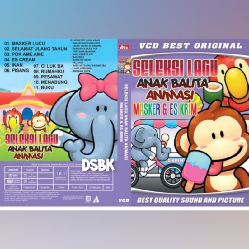 Kaset Vcd Musik Seleksi Lagu Anak Balita Animasi Maskeran &amp; Es Krim