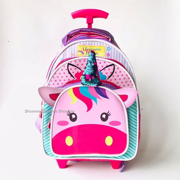 SHOWME TAS TROLI DORONG ANAK SEKOLAH TK &amp; PLAY GROUP KARAKTER PEREMPUAN MINI PINK CUTE
