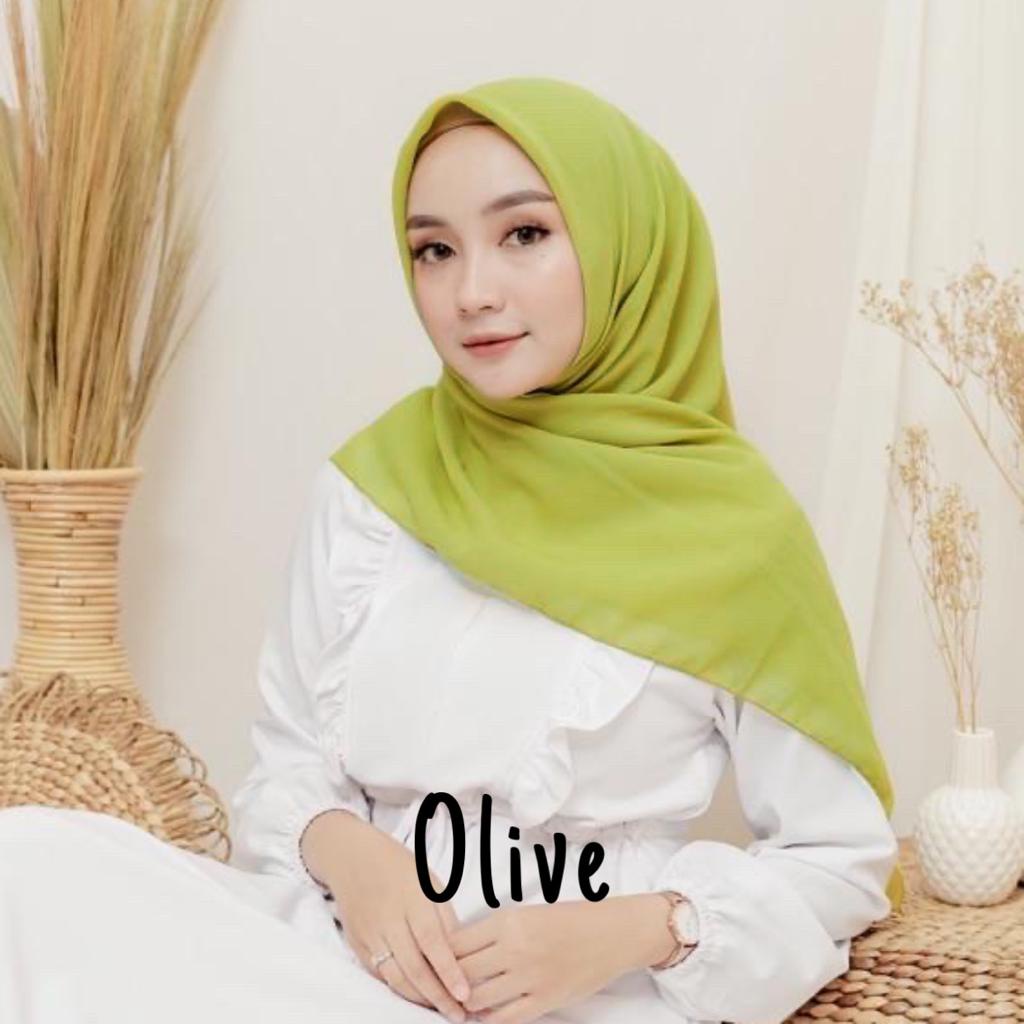 Hijab Segi Empat Bella Square Jilbab Maula Kerudung Bela Square Bahan Polycotton Premium Part 2-Bella Olive