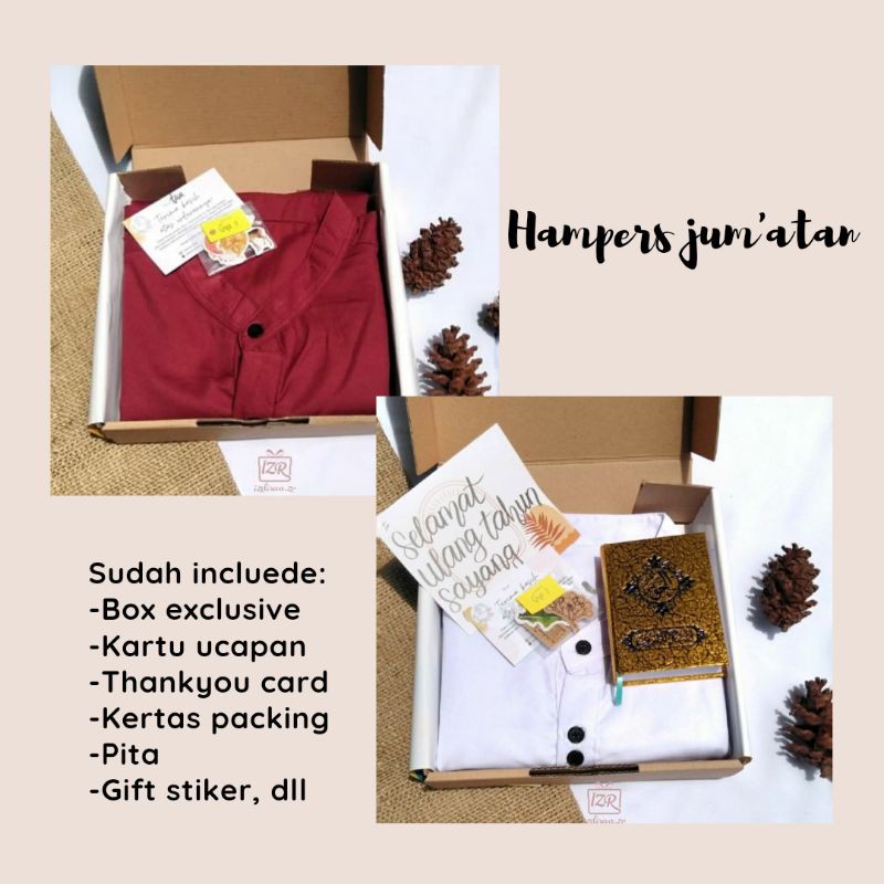 

Hampers Jum'atan / Hampers koko / Hadiah wisuda / kado ulang tahun / Hampers wedding