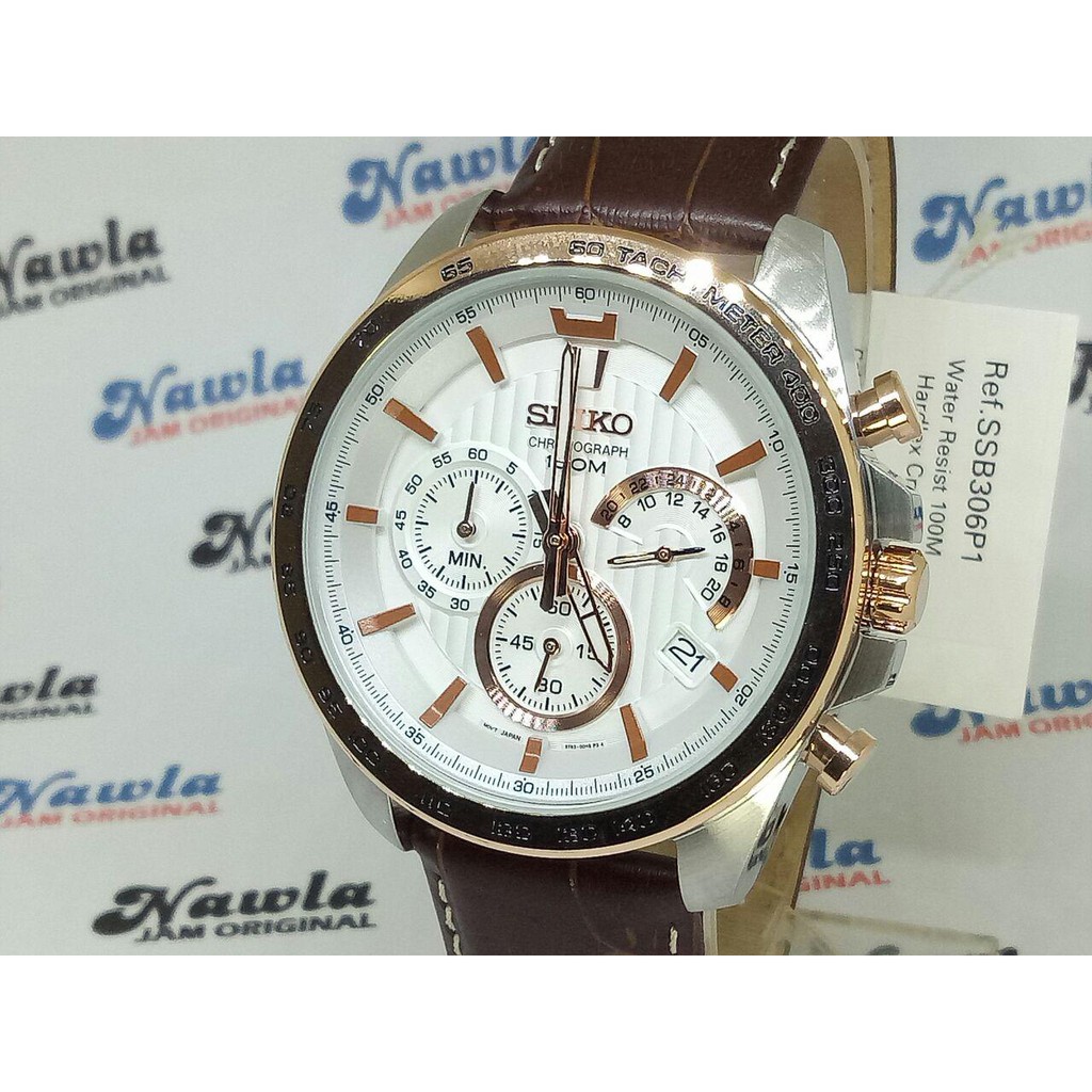 Seiko Quartz SSB306P1 Chronograph Brown Leather - Jam Tangan Pria SSB306