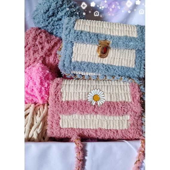 sling bag handmade rajut kanvas (plastic canvas bag) tas plastik kanvas