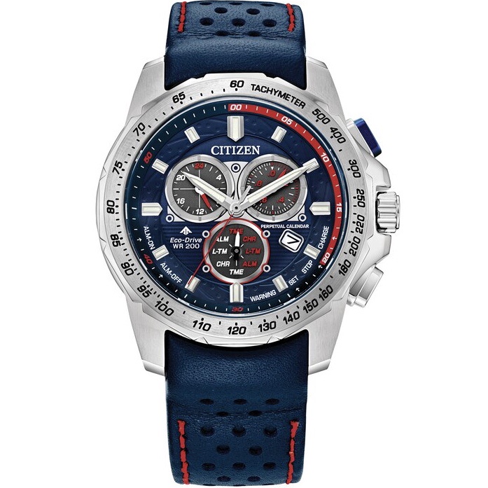 Citizen Promaster Gents Watch BL5571-09L Blue Dial with Red Accents and Blue Leather Strap
