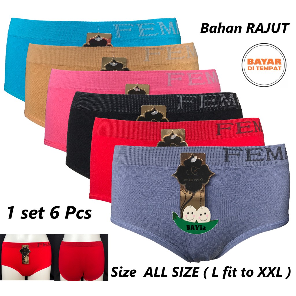 BAYIe-6 PCS Celana Dalam/CD Wanita/Perempuan/Cewek FEMA 2002/396 Bahan RAJUT Size ALL SIZE(L Fit To XXL)